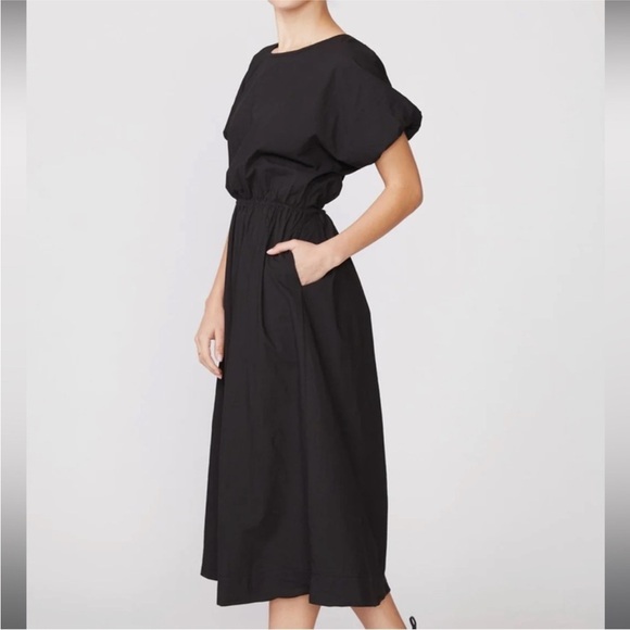 Stateside Black Summer Midi Dress Puff Sleeve Sz Large Coastal Beachy - Picture 2 of 13